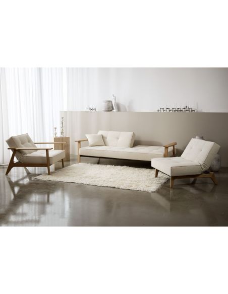 Divano letto con braccioli in legno e materasso a molle SplitBack Frej - 357 Taura Off White Divano letto con braccioli in legno e materasso a molle SplitBack Frej - 357 Taura Off White