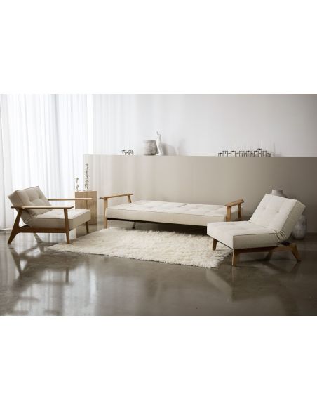 Divano letto con braccioli in legno e materasso a molle SplitBack Frej - 357 Taura Off White Divano letto con braccioli in legno e materasso a molle SplitBack Frej - 357 Taura Off White