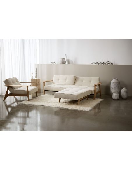 Divano letto con braccioli in legno e materasso a molle SplitBack Frej - 357 Taura Off White Divano letto con braccioli in legno e materasso a molle SplitBack Frej - 357 Taura Off White