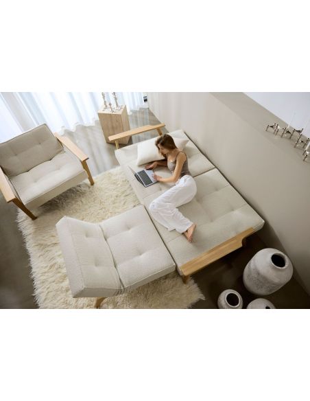 Divano letto con braccioli in legno e materasso a molle SplitBack Frej - 357 Taura Off White Divano letto con braccioli in legno e materasso a molle SplitBack Frej - 357 Taura Off White