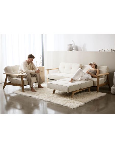 Divano letto con braccioli in legno e materasso a molle SplitBack Frej - 357 Taura Off White Divano letto con braccioli in legno e materasso a molle SplitBack Frej - 357 Taura Off White