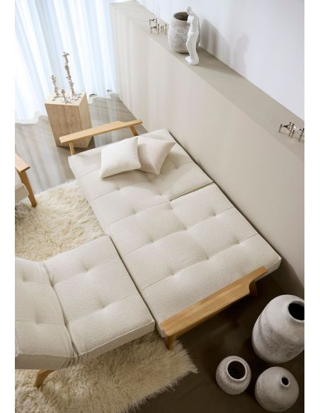 Divano letto con braccioli in legno e materasso a molle SplitBack Frej - 357 Taura Off White Divano letto con braccioli in legno e materasso a molle SplitBack Frej - 357 Taura Off White