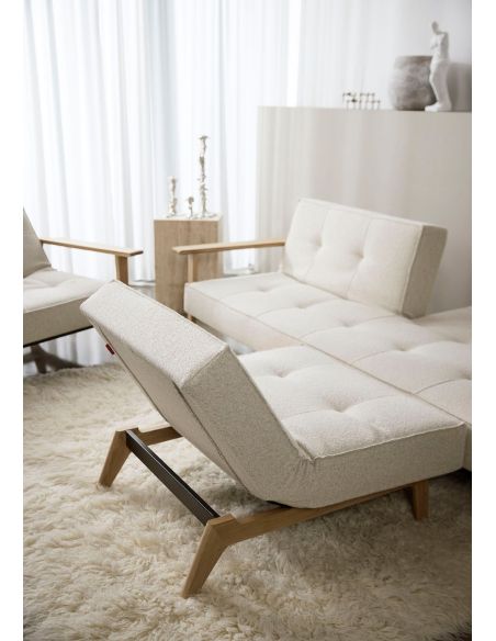 Divano letto con braccioli in legno e materasso a molle SplitBack Frej - 357 Taura Off White Divano letto con braccioli in legno e materasso a molle SplitBack Frej - 357 Taura Off White
