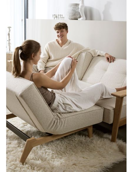 Divano letto con braccioli in legno e materasso a molle SplitBack Frej - 357 Taura Off White Divano letto con braccioli in legno e materasso a molle SplitBack Frej - 357 Taura Off White