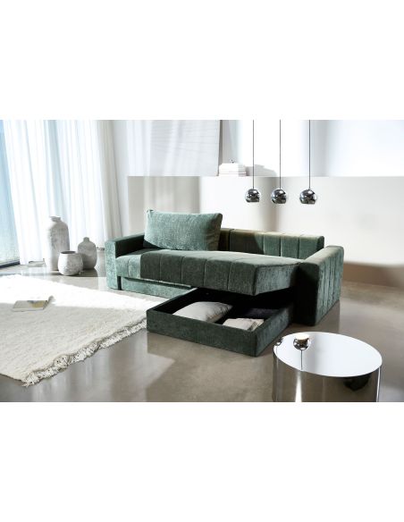 Divano letto matrimoniale con penisola e braccioli Akello Lounger Arms - 281 Avella Pine Green