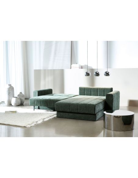 Divano letto matrimoniale con penisola e braccioli Akello Lounger Arms - 281 Avella Pine Green