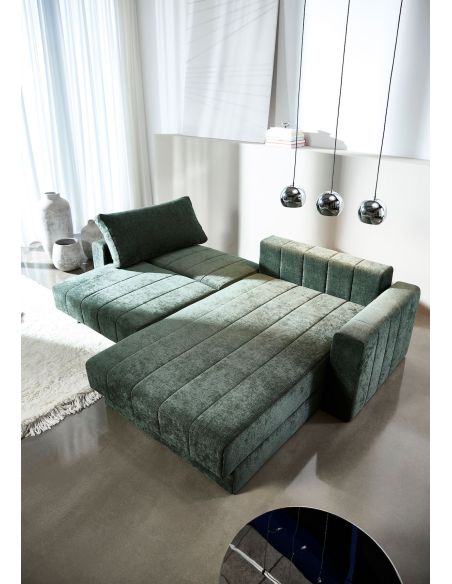 Divano letto matrimoniale con penisola e braccioli Akello Lounger Arms - 281 Avella Pine Green