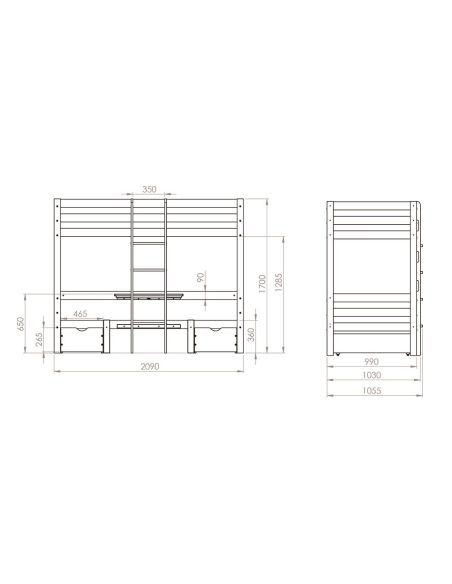 Letto a castello in legno massello di pino Nevada