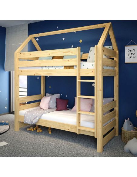 Letto a castello in legno massello con baldacchino Texas House