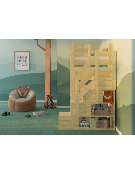 Letto a soppalco in legno massello per cameretta Daven