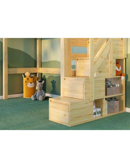 Letto a soppalco in legno massello per cameretta Daven