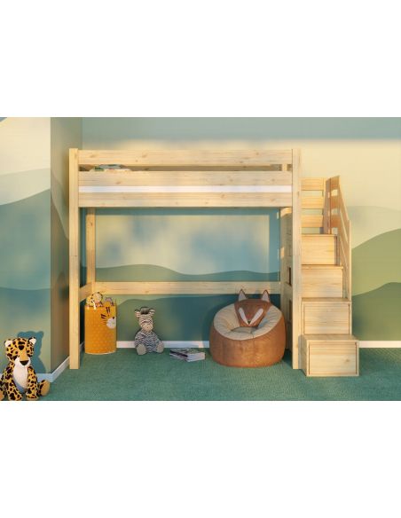 Letto a soppalco in legno massello per cameretta Daven