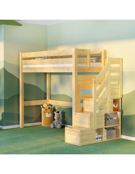 Letto a soppalco in legno massello per cameretta Daven