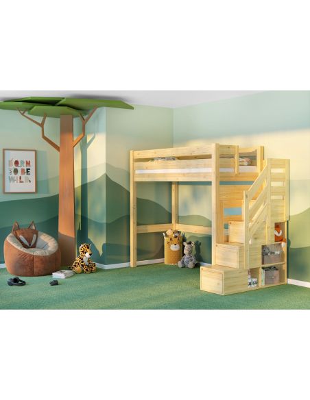 Letto a soppalco in legno massello per cameretta Daven