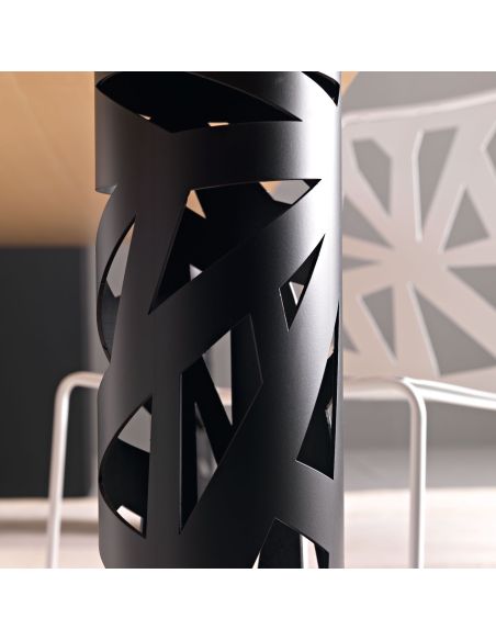 Tavolo rotondo in vetro serigrafato con base in metallo Domino