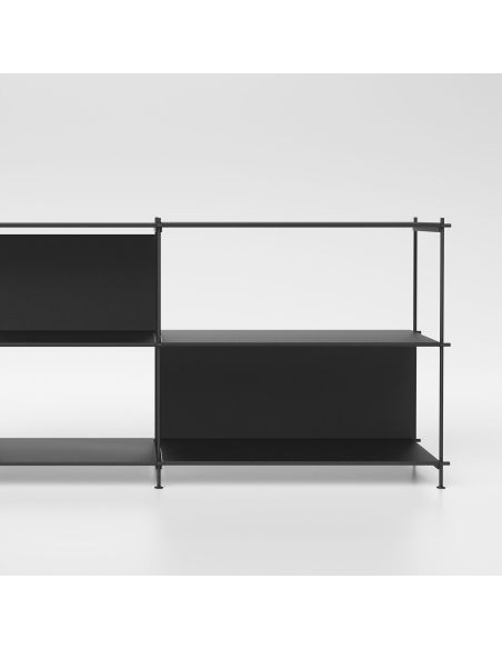 Libreria bassa e lunga in acciaio e laminato Miyoko 35