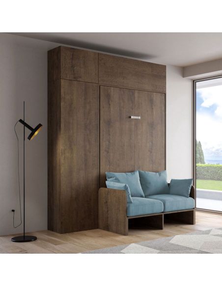 Letto a scomparsa con divano una piazza e mezza colonna e pensili Lexton