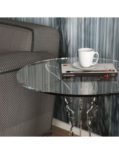 Tavolino da salotto lato divano rotondo in plexiglass Retrò Tavolino da salotto lato divano rotondo in plexiglass Retrò