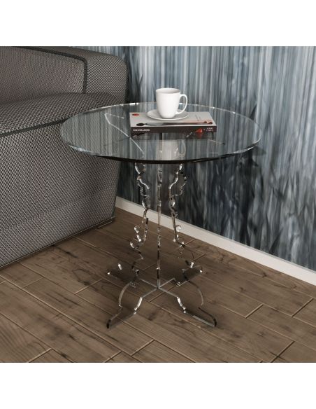 Tavolino da salotto lato divano rotondo in plexiglass Retrò Tavolino da salotto lato divano rotondo in plexiglass Retrò