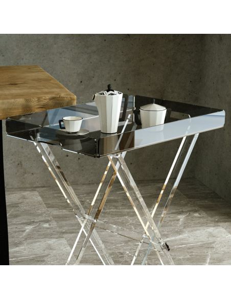 Tavolino pieghevole con vassoio in plexiglass Milena