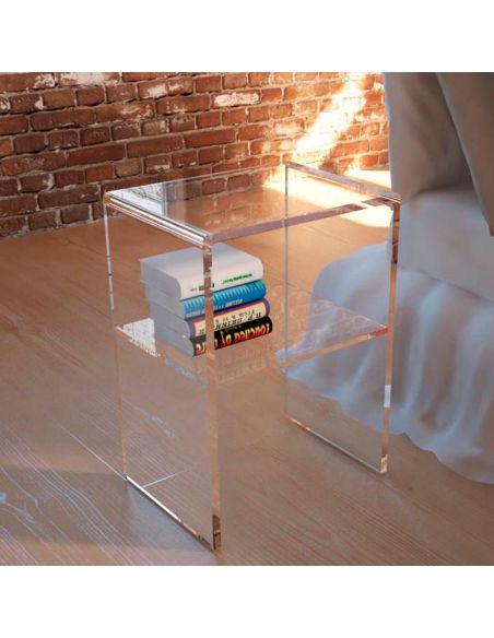 Comodino in plexiglass trasparente design moderno Bianka