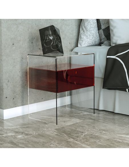 Comodino con cassetto in plexiglass trasparente Bianka