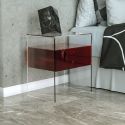 Comodino con cassetto in plexiglass trasparente Bianka