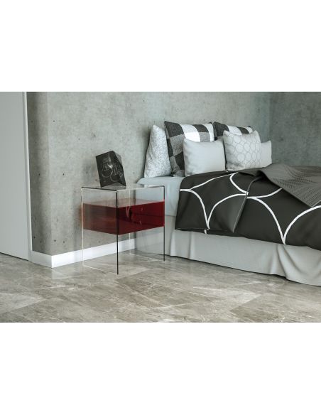 Comodino con cassetto in plexiglass trasparente Bianka