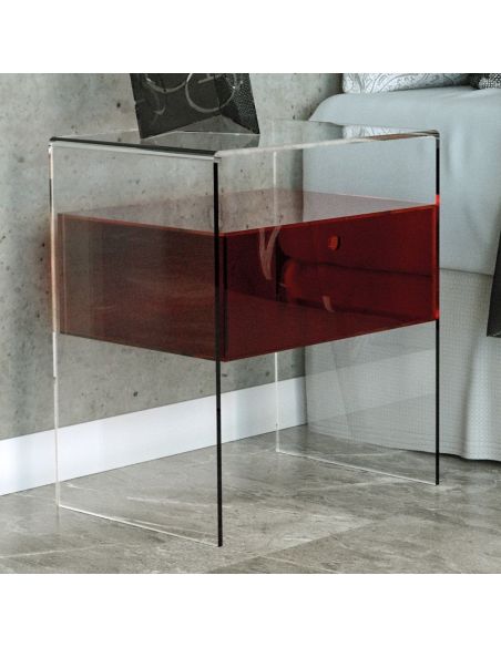 Comodino con cassetto in plexiglass trasparente Bianka