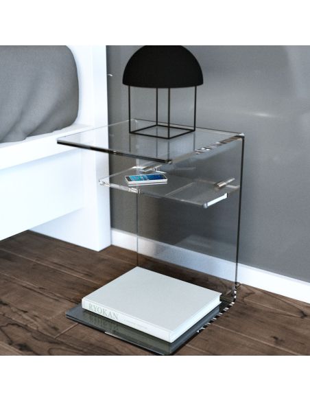 Comodino design moderno con ruote in plexiglass Breanna