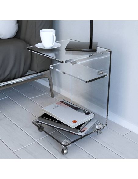 Comodino design moderno con ruote in plexiglass Breanna