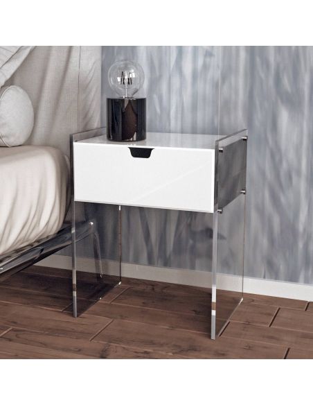 Comodino con cassetto in plexiglass trasparente Sleepy