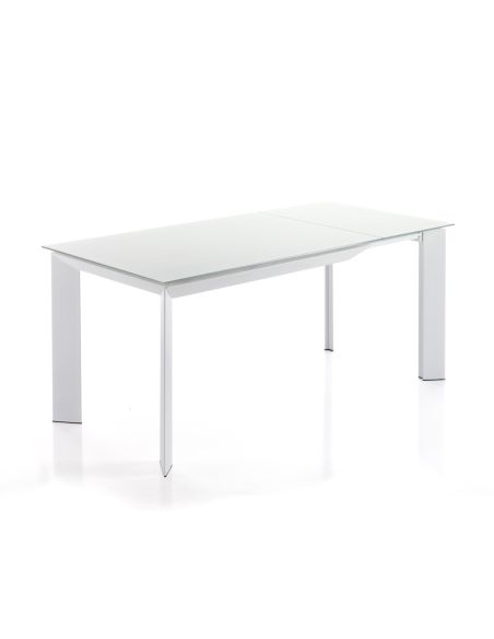 Tavolo allungabile moderno in metallo e vetro Riddal White