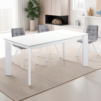 Tavolo allungabile moderno in metallo e vetro Riddal White