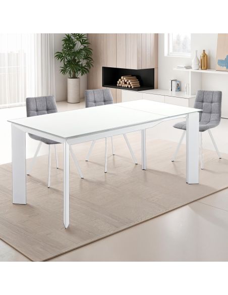 Tavolo allungabile moderno in metallo e vetro Riddal White