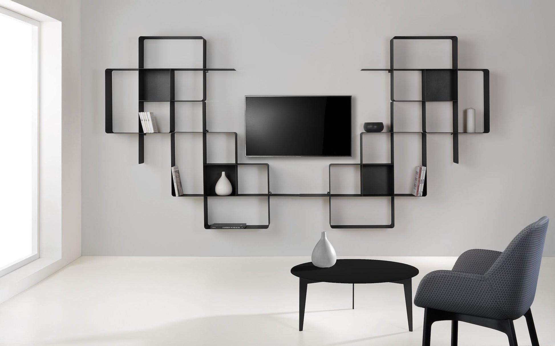 Parete attrezzata libreria per soggiorno in acciaio Kreando-9