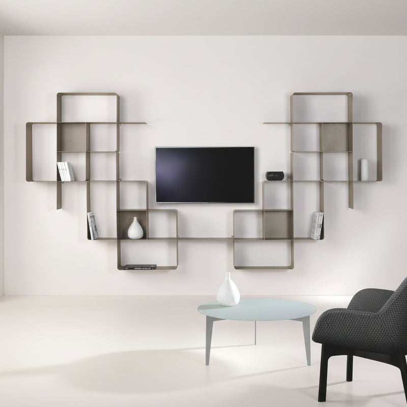Parete attrezzata libreria per soggiorno in acciaio Kreando-9