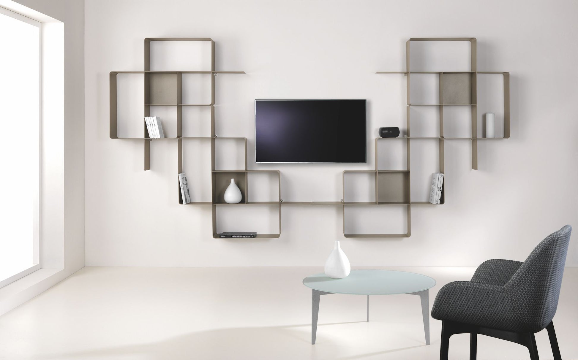 Parete attrezzata libreria per soggiorno in acciaio Kreando-9