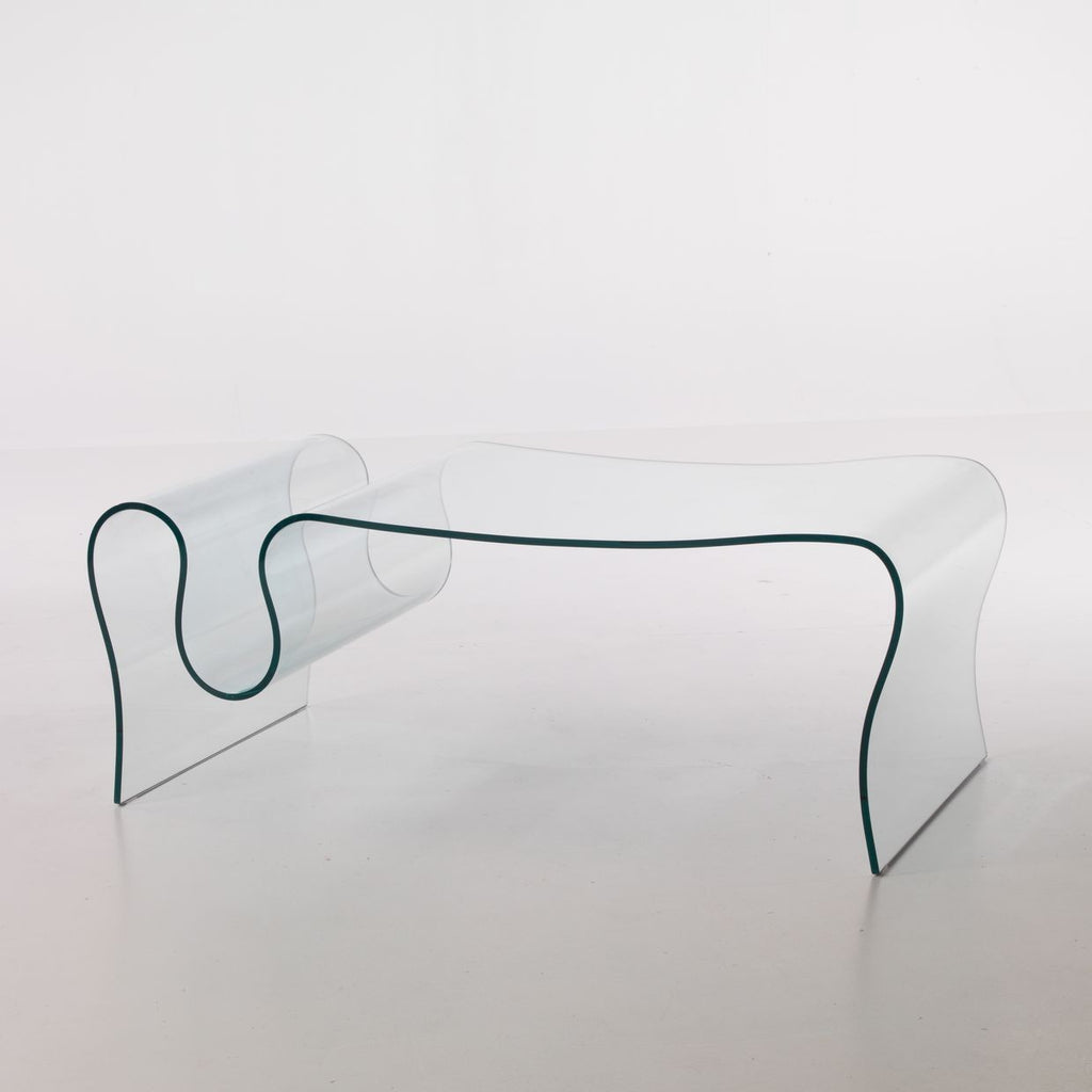 Tavolino in vetro curvato Ralf con portariviste 110 x 60 cm