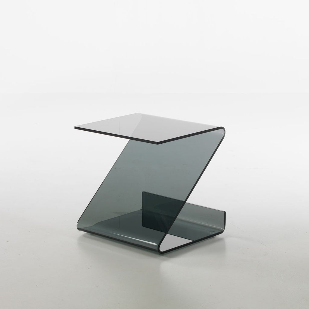 Tavolino lato divano in vetro curvato Bram Fumè