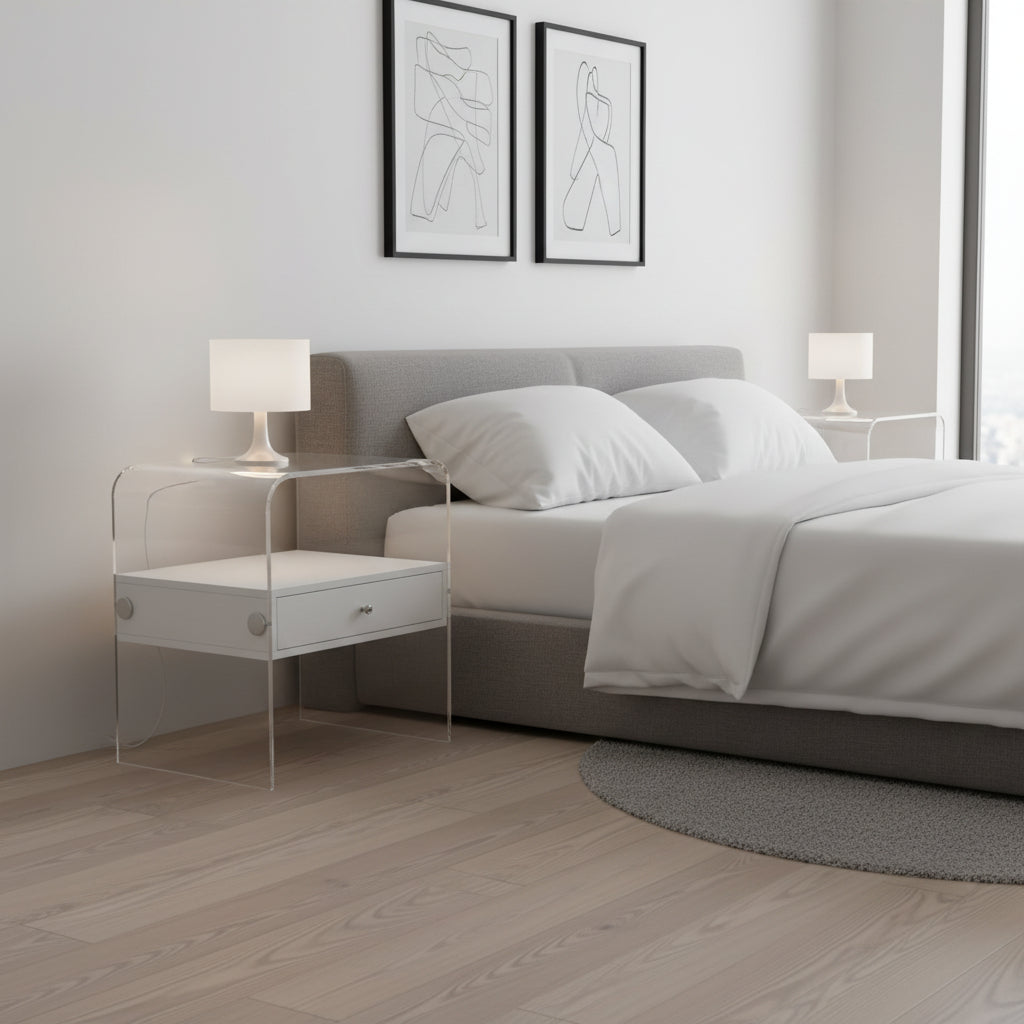 Comodino moderno Almada in plexiglass trasparente