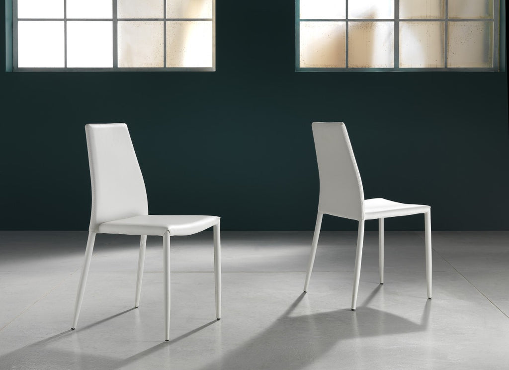 Set 4 sedie impilabili in metallo ed ecopelle Nimes White