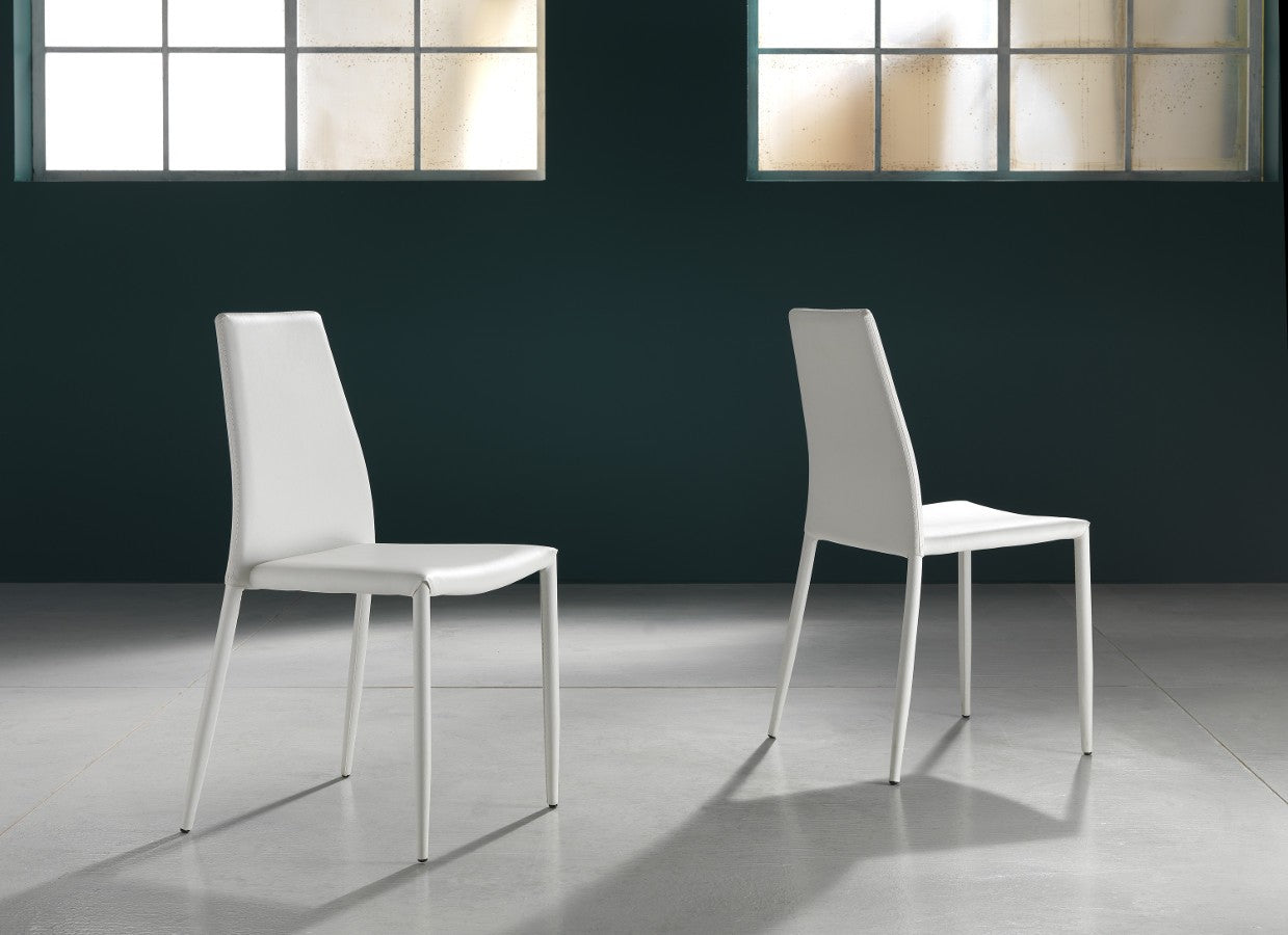 Set 4 sedie impilabili in metallo ed ecopelle Nimes White