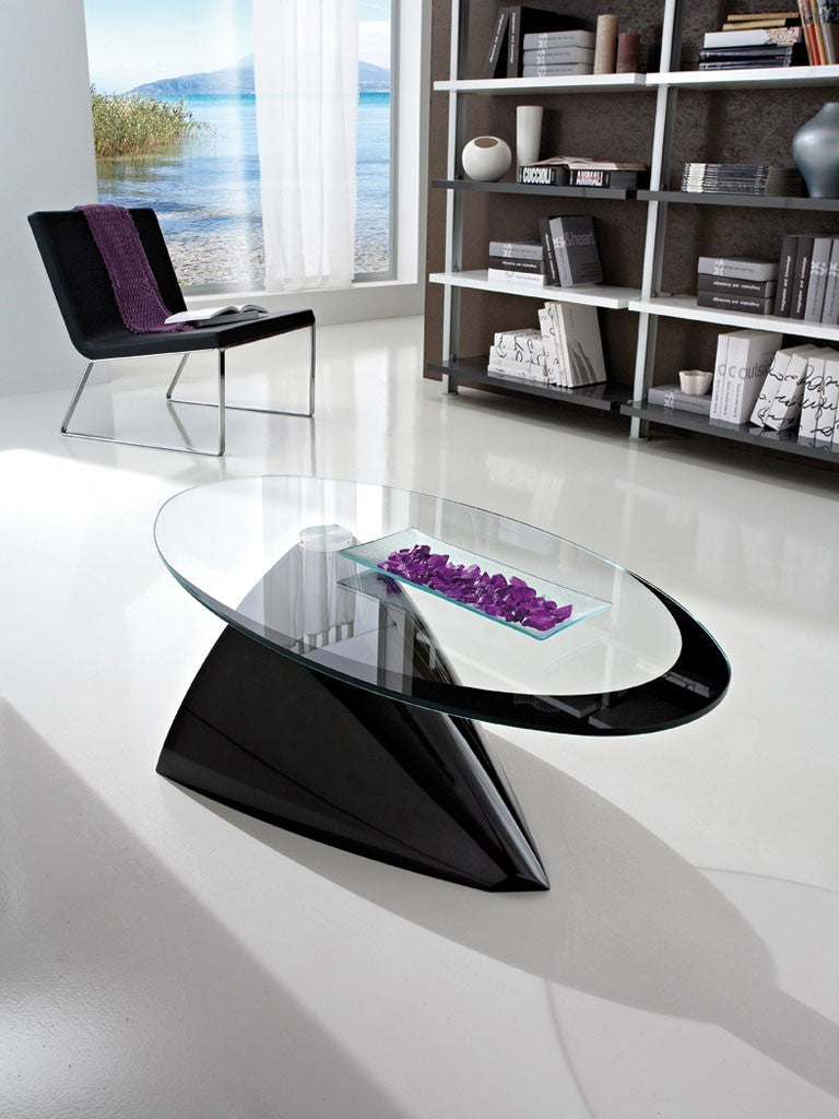 Tavolino in vetro da soggiorno ellittico 100 x 55 cm Dalvin