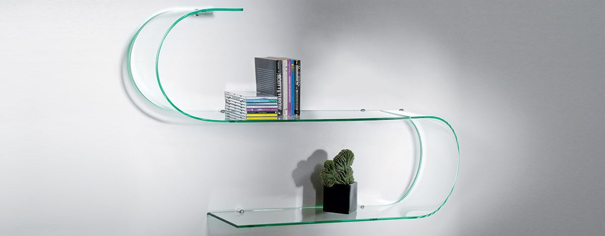 Coppia mensole design in vetro curvo 100 cm Curl