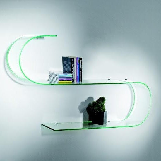 Coppia mensole design in vetro curvo 100 cm Curl