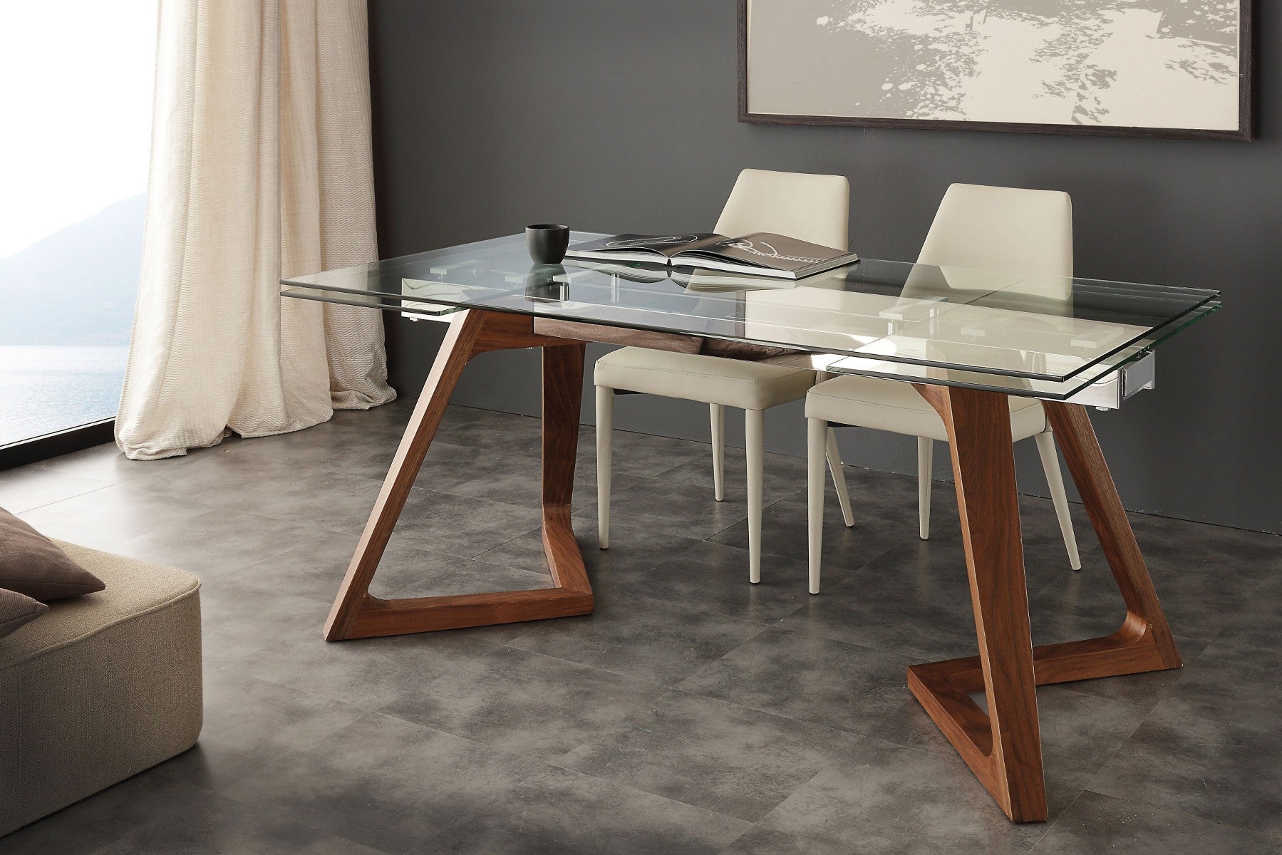 Tavolo allungabile Spoleto in noce acciaio e vetro