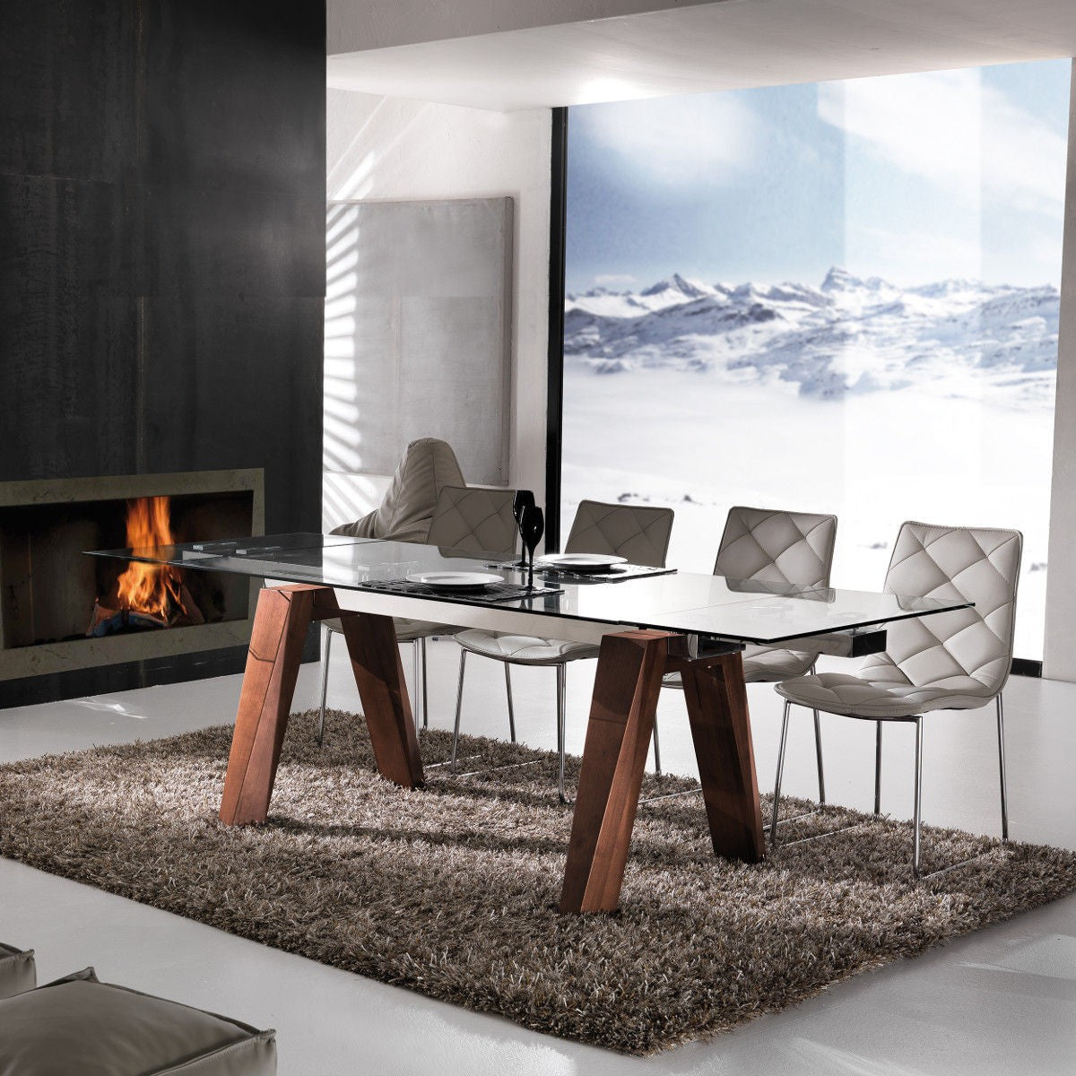 Tavolo da pranzo allungabile Albenga in legno e vetro