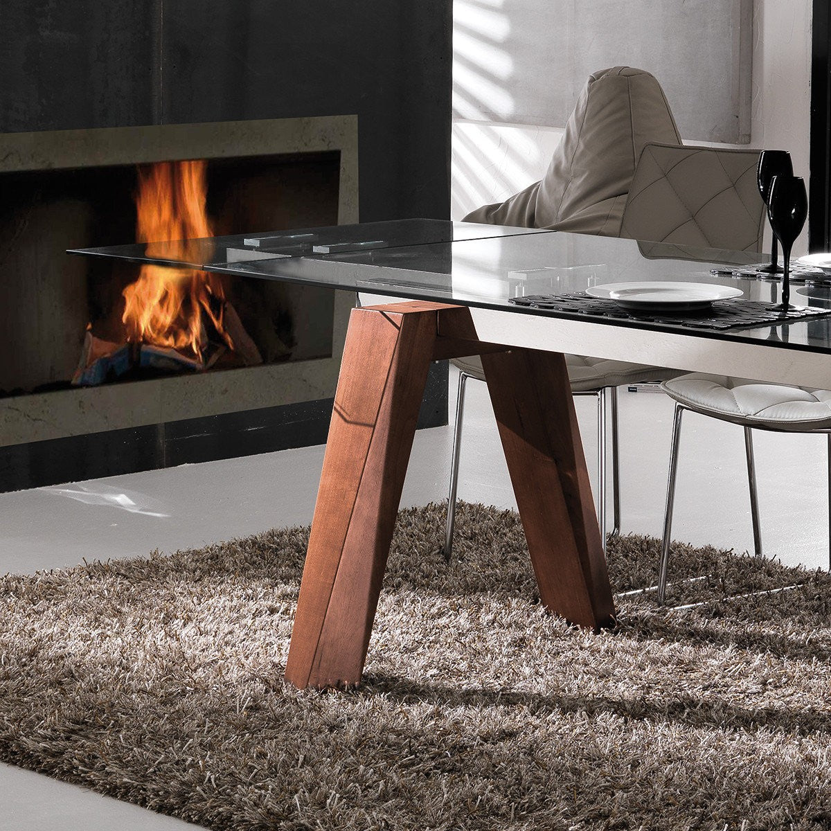 Tavolo da pranzo allungabile Albenga in legno e vetro