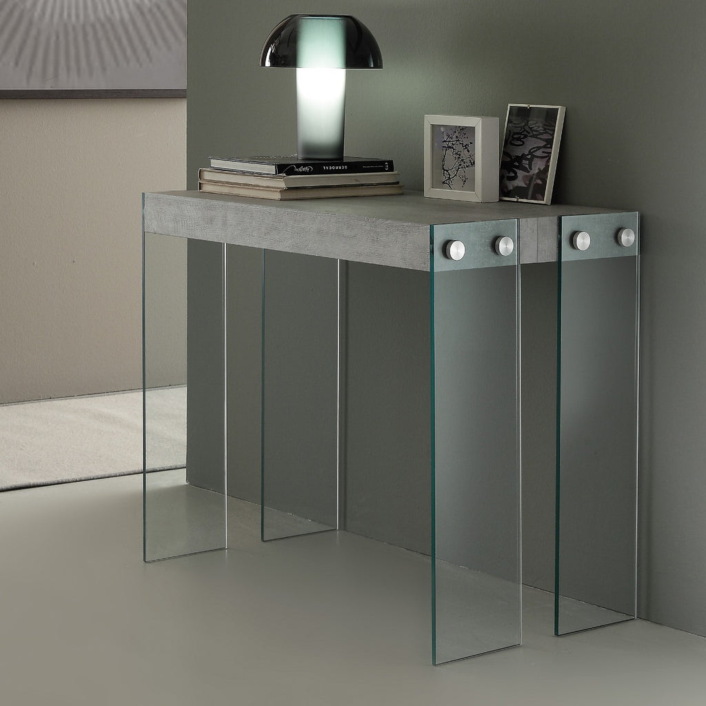 Tavolo consolle allungabile Skim in vetro e legno